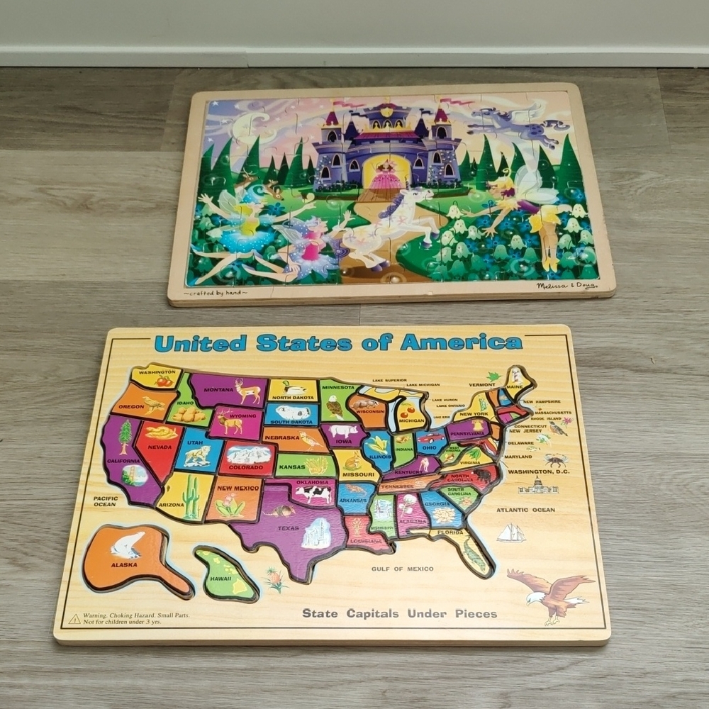 Melissa & Doug Wooden Fairy Fantasy 48 Pc Puzzle & USA Map